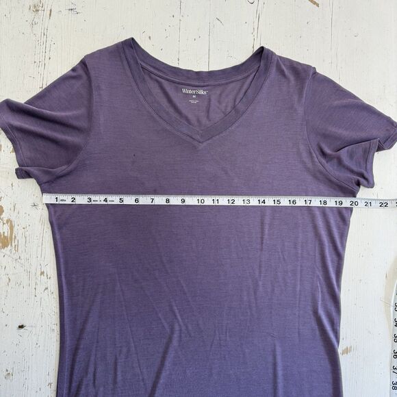WINTERSILKS Dress Womens M Silk Jersey V-Neck Base Layer Short Sleeve Purple - Picture 5 of 10
